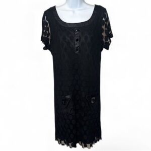 #419 (Enfocus Studio) Elegant Black Polka Dot Lace & Satin Trim Dress - Size 14W